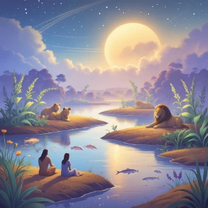 Scene Description:
A serene, fully completed creation scene. Hum...