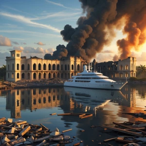 Aftermath – destroyed palace and harbor – “Zanzibar palace ruins...