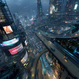 Visualize a dystopian Los Angeles reimagined as a high-tech raci...