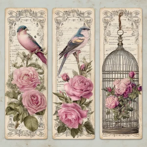 Victorian Mauve Rose Aviary Bookmarks – 3 Elegant Bookmarks (Bir...