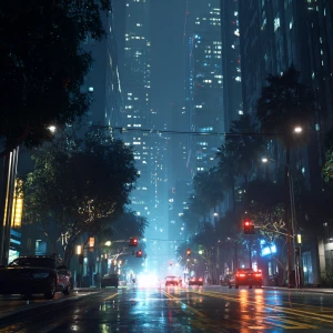 Generator image of Los Angeles downtown street by the future cyb...