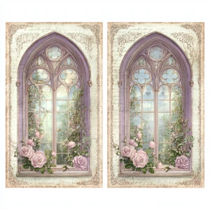 Victorian Mauve Rose Window Cards – 2 Large Cards (Side-by-Side,...