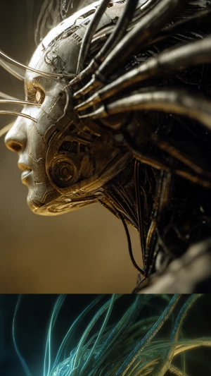 A complex eldritch android, its every line and curve intricately...