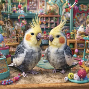 Create a delightful scene featuring two colorful and animated co...