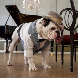 Generate an image of a female Alapaha Blueblood bulldog with whi...