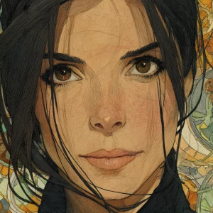 Close up of Sandra Bullock, by moebius