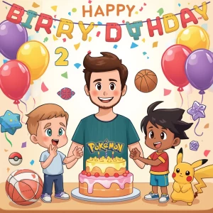 Create a vibrant cartoon-style image for Henry's birthday party...