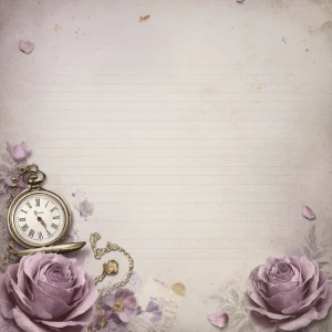 Victorian Mauve Rose Journal Page (Unlined, Timepiece & Petals)...