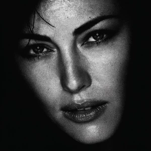 Ultra realistic big close-up portrait of Monica Bellucci, cinema...