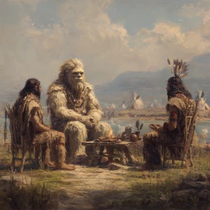 An ancient meeting with humaniod looking sasquatch hair covered...