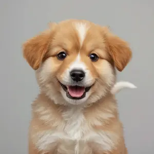 Generate an image of an adorable puppy with fluffy fur, wide dre...