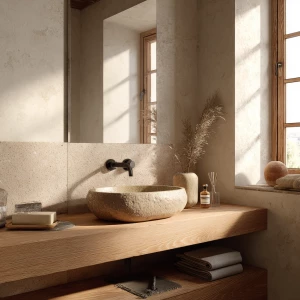 Generate a detailed and realistic image of a small Japandi-style...