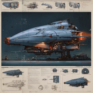 A highly detailed character design sheet of a massive cyberpunk...