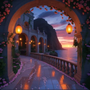 Generate an image of the Dreamscapes Mansion from the back view,...