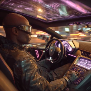 A short Nigerian pilot sits inside the cockpit of a Lamborghini,...