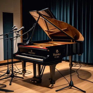 Fazioli grand piano model F183 in recording studio room, half op...
