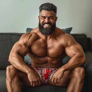 The image depicts a shirtless, bodybuilder man with a well-defin...