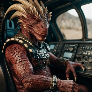 Alien lizardmen,full-body view,no deformity,wearing sci fi triba...