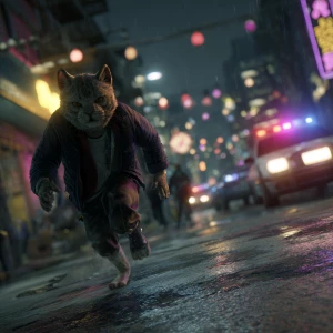 Humanoid gangster cats that look like humans and walk upright, s...