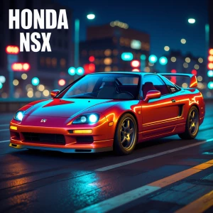 Create a realistic image showing a 1999 Honda NSX driving throug...
