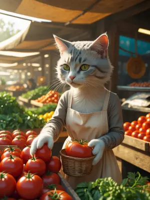 A small anthropomorphic domestic short-haired cat with soft silv...