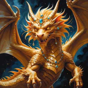 A fervently bedazzling creature, radiant in its golden scales an...