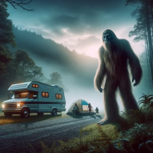 A humanoid looking hair covered sasquatch in the Tennessee Kentu...