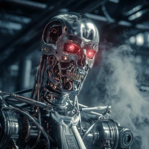Tu pacc as a T-800 Terminator endoskeleton, polished chrome hype...