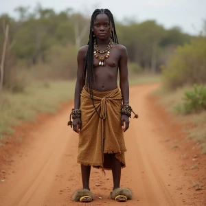 A African indigenous late teens women, dressed in her tribe's tr...