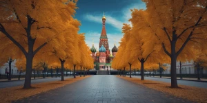 стиль ретро. фильтр ретро. деревья зелёные. небо голубое. красна...