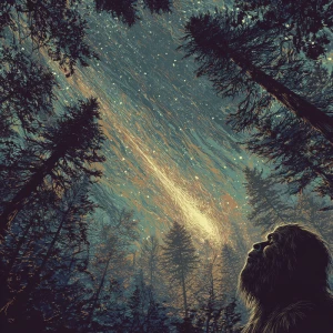 Illustrate a massive meteor streaking through the sky above a de...