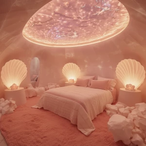 Immerse yourself in the tranquil luxury of the Lagoon Shell Room...