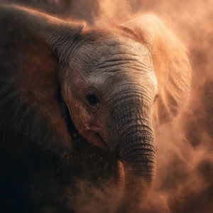 A baby African elephant named Ember, getting ready to sleep. Gen...