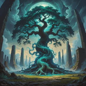 In the center of a divine esoteric post-apocalyptic world, a tow...