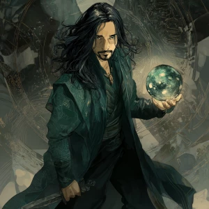 Full-body portrait of Loki, Norse trickster god of illusion and...