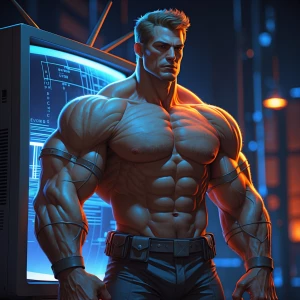 Homem robusto com a cabeça de uma televisão CRT antiga dos anos...