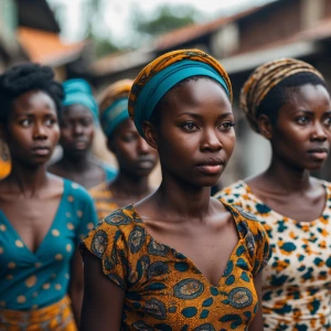 African women walking past each other with out eyes contacts wit...