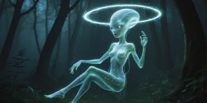 In a mesmerizing digital painting, an ethereal bioluminescent al...