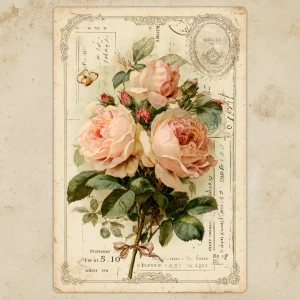 Victorian Mauve Rose Ephemera – Single Journaling Card (Antique...