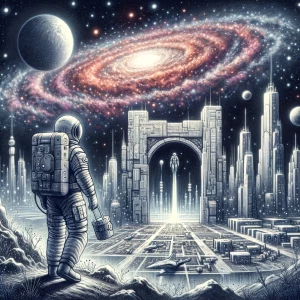 Generate me astronaut in the galaxy of nebulous were have a Bolo...