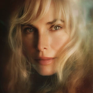 Um retrato próximo de Daryl Hannah, capturando seus traços marca...