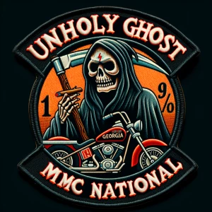 Top rocker says unholy ghost 

Button rocker says  Georgia

Left...