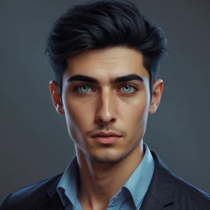 A twenty years old algerian guy with short black hair and light...