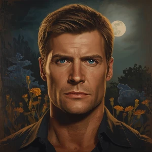 portrait of Jack Reacher, tall and muscular ex-soldier, square j...