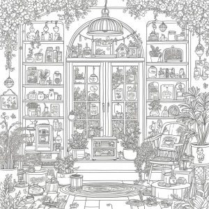 "Whimsical and cozy line art illustration in the style of Bobbie...