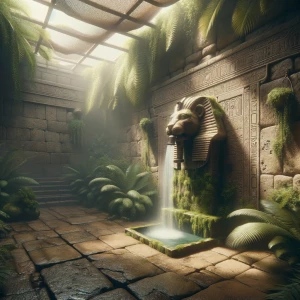 Create an image of a lavish shower hidden in an ancient Egyptian...