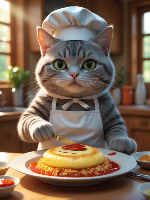 A cute grey short-haired tabby cat with soft grey stripes, big g...