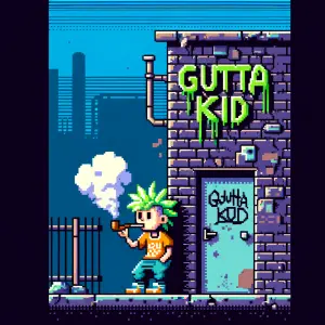 GUTTA KID is griffiti on the building and hes smoking weed
