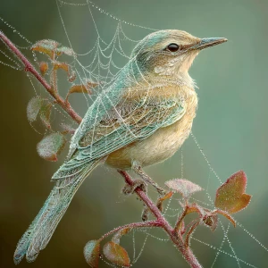 Masterpiece digital painting. A delicate bird statue intricately...