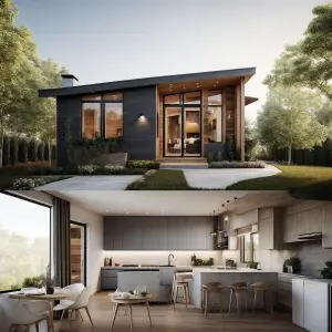 Create for me 1 bedroom micro house: exterior, interior, & floor...